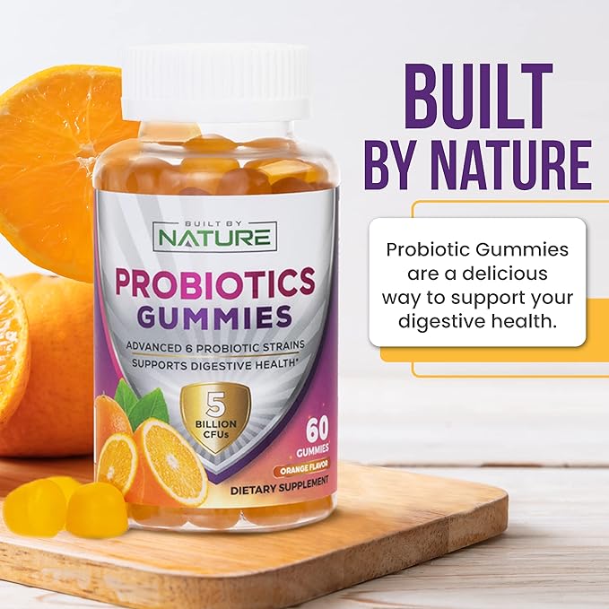 Probiotic Gummies – 5 Billion CFUs for Digestive & Gut Health - Reduces Occasional Bloating & Minor Abdominal Discomfort - Probiotic Gummy for Women & Kids - Natural Orange Flavor – 60 Gummies