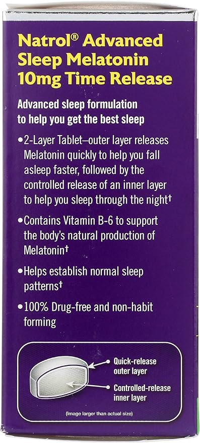 Natrol Sleep Advanced Melatonin Time Release Tablets, Nighttime Sleep Aid, 10mg, 60 Count (Pack of 2)