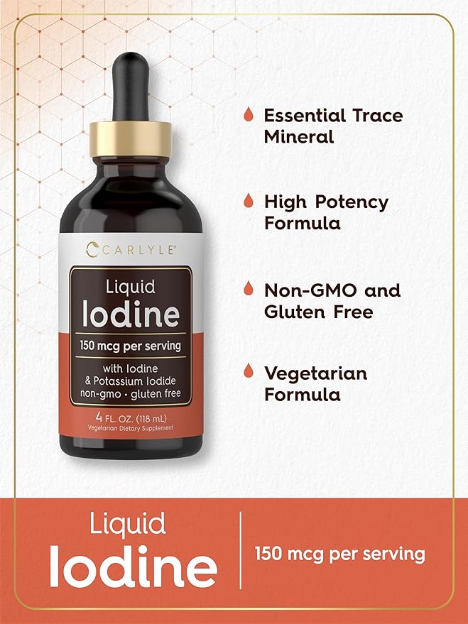 Carlyle Liquid Iodine Drops 4 fl oz | 150 mcg | Iodine & Potassium Iodide Supplement | Vegetarian Liquid Tincture | Non-GMO, Gluten Free