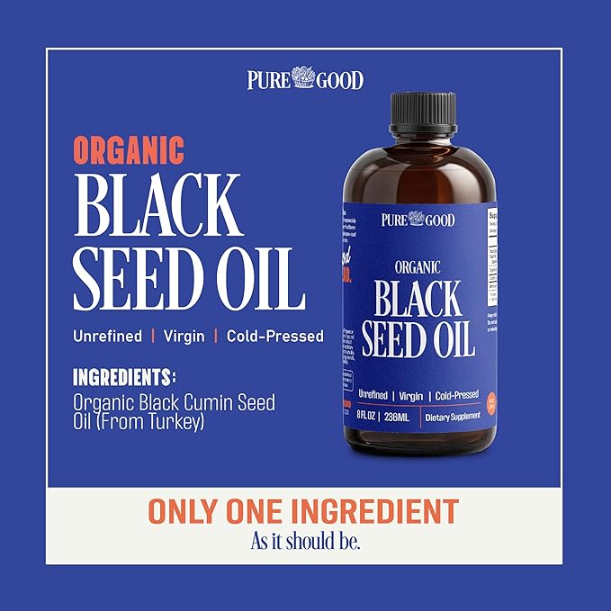 Organic Black Seed Oil Liquid (8oz) Quality Antioxidant Black Seed Supplement, Non- GMO Vegan & Gluten Free Cumin Oil for Hair Growth, Digestion, Joints & Skin