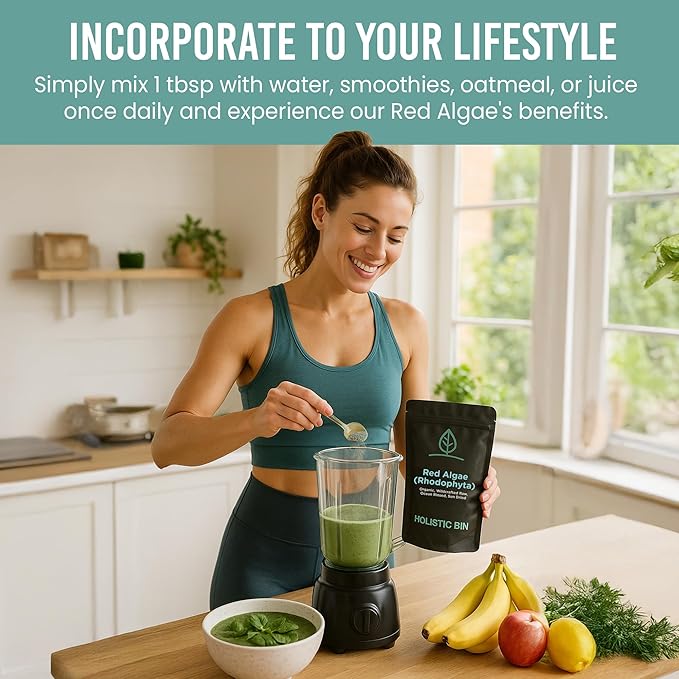 Holistic Bin Red Marine Algae Powder Gigartina and Dumontiacea Red Algae Supplements | Gluten Free, Vegan, Wild Harvested | Rich in Vegan Omega 3 (30 Grams)