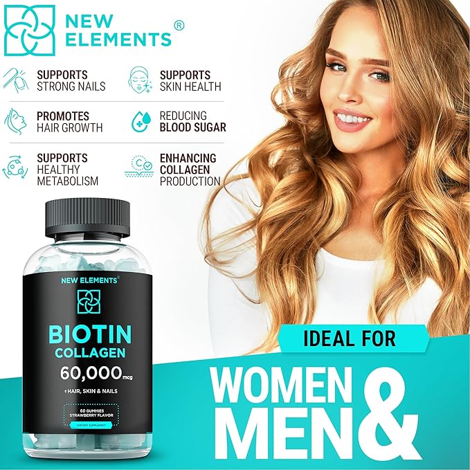 Biotin & Collagen Peptides Gummies - 50,000mcg Collagen + 10,000mcg Biotin | Hair, Skin & Nails Support for Men & Women | Hair Growth, Glowing Skin & Strong Nails | Non-GMO, Chewable, Great-Tasting