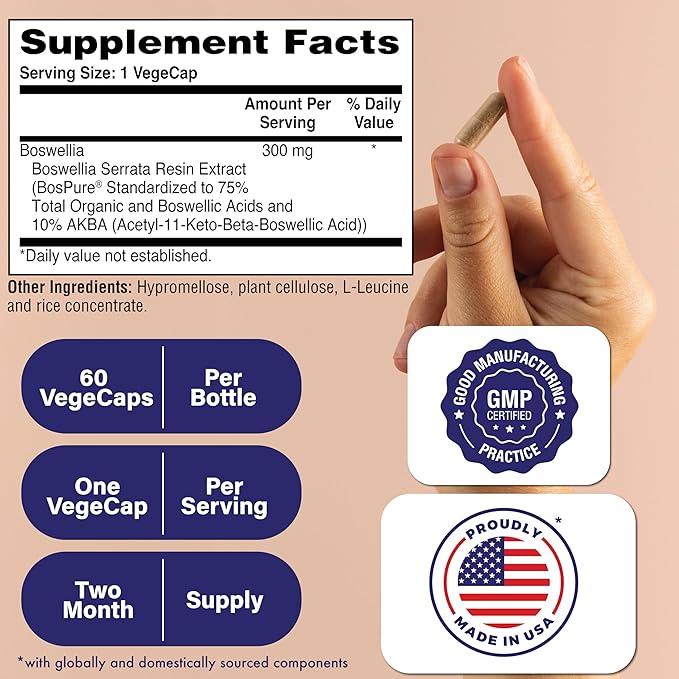 Health Thru Nutrition Boswellia 300mg 60 Capsules as Bospure AKBAMAX | High Potency 75% Boswellic Acids 10% AKBA | Healthy Inflammatory Support | Vegan Certified | Non-GMO, Gluten Free, Soy Free