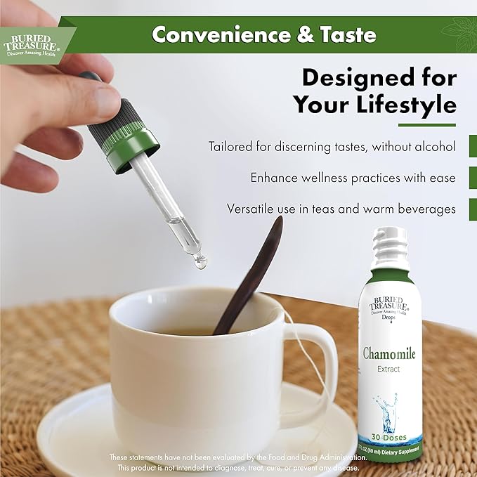 Buried Treasure Chamomile Drops – 30 Servings, 2oz, Liquid Herbal Calm Supplement for Relaxation Support, No Sugar Added