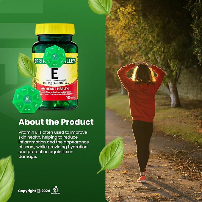 Vitamin E 180 mg (400 IU) 100 Softgels with Bundle Exclusive Vitamins & Minerals - A to Z - Better Ligth&Spring Guide + Weekly Pill Organizer (3 Items)