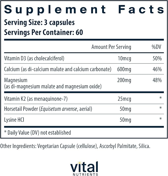 Vital Nutrients Osteo-Nutrients | Vitamin K2 + D3, Calcium, and Magnesium for Bone & Heart Support* | Vegetarian Supplement | Gluten, Dairy, Soy Free | 180 Capsules