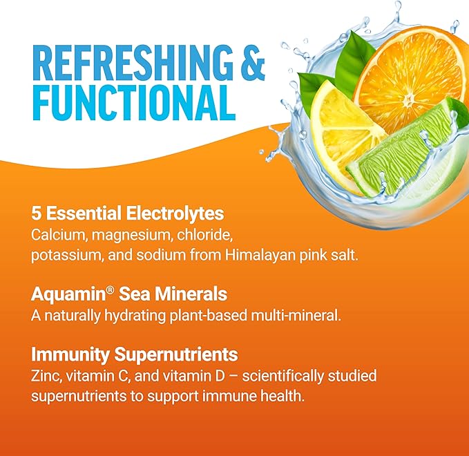 Force Factor Liquid Labs Immunity Electrolytes Powder & Immune Support Supplement,Hydration Packets with Immunity Vitamins,Electrolytes,Minerals,& Antioxidants,Fresh Citrus Flavor,20 Stick Packs