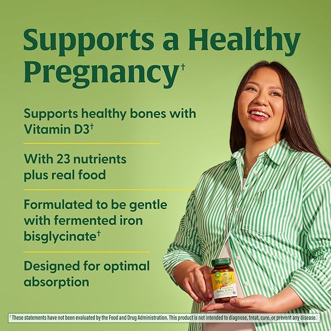 MegaFood Baby & Me 2 Prenatal Multi - Prenatal Vitamins for Women with Choline, Methyl Folate, Iron - Gluten-Free, Vegetarian, Pre Natal Multivitamin for Women - 60 Tablets, 30 Servings