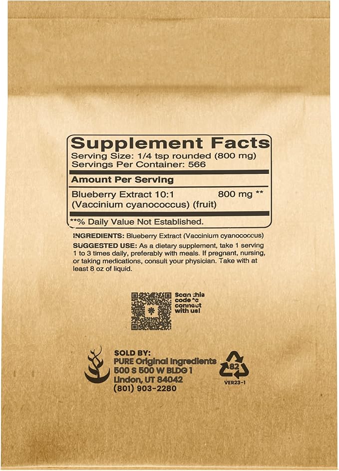 PURE ORIGINAL INGREDIENTS Blueberry Extract Powder (1 lb) Pure Herbal Supplement Extract Powder