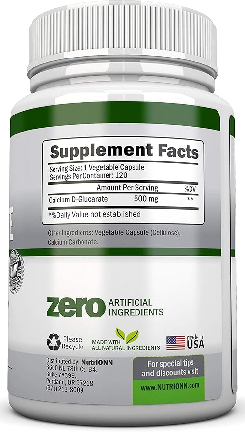 Calcium D-Glucarate - 500mg - 120 Vegetable Capsules - Superior Potency to Support Cleansing Processes, Estrogen Metabolism & Hormonal Balance - Helps with Prostate, Breast & Colon Health