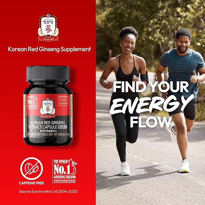 Renewed Korean Red Ginseng Extract Capsule Plus - All-in-One Vegan Supplements - Energy Boost & Immune Support, Caffeine Free & Non-GMO (600mg, 30 Capsules)