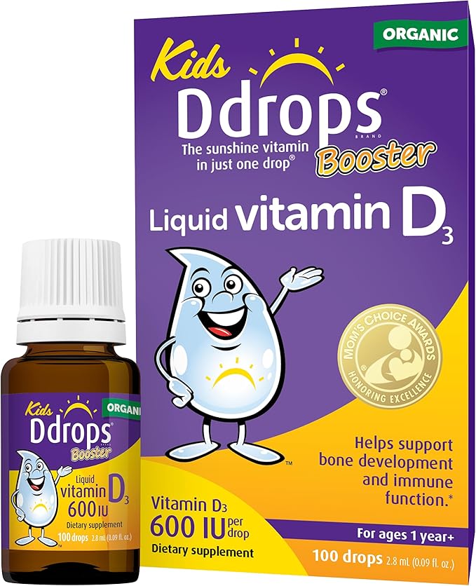Ddrops Kids Booster 600IU 100 Drops - Daily Liquid Vitamin D for Kids. Support Strong Bones & Immune System in Children. No Preservatives, No Sugar, Non-GMO, Allergy-Friendly
