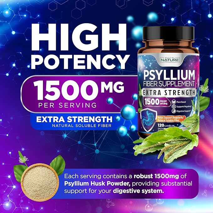 Psyllium Husk Capsules 1500mg - Fiber Supplement - Natural Soluble Fiber Pills with Psyllium Husk Powder - Supports Digestive Gut and Colon Health - Non-GMO, Gluten-Free, Vegan - 120 Capsules