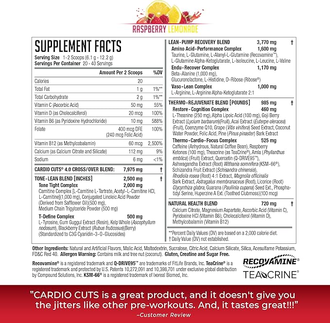 NDS Nutrition 4.0 Pre Workout Supplement - Advanced Weight Loss and Pre Cardio Formula with L-Carnitine, CLA, MCTs, L-Glutamine, and Safflower Oil - Razz Lemonade (40 Servings)