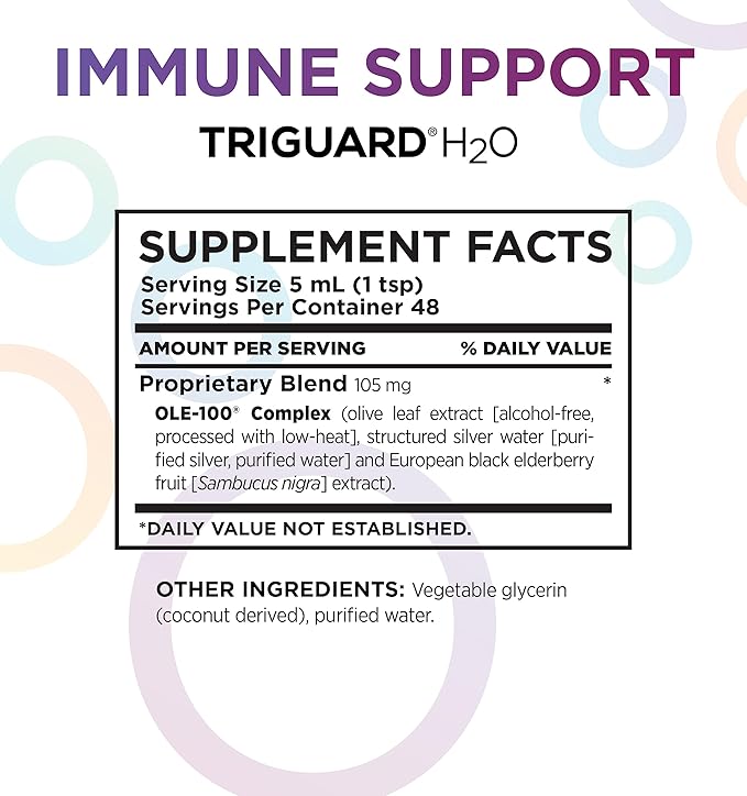 Triguard Plus Colloidal Silver Water, Sambucus Elderberry Extract & Olive Leaf Extract, 3-in-1 Liquid Immune Support Ready to Drink | Powerful Immune System Booster | Great Taste - 8oz, Made in USA