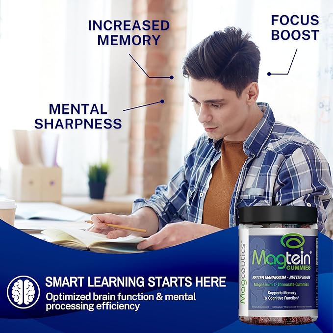 Magtein Gummies - Magnesium L-Threonate Gummies, Brain Support, Focus Supplement, Boost Memory & Cognitive Function - 150 Vegan Gummies