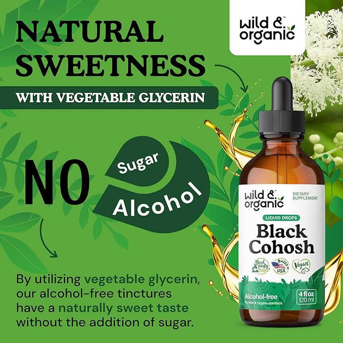 Wild & Organic Black Cohosh Tincture 540 mg - Herbal Supplements for Women - Black Cohosh Root Extract - 5-Month Supply - Vegan, Sugar & Alcohol-Free Liquid Drops - 4 fl oz