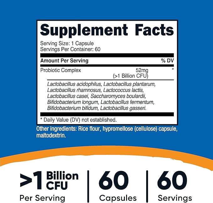 Nutricost Probiotic Complex (>1 Billion CFU) 60 Capsules - Gluten-Free, Non-GMO