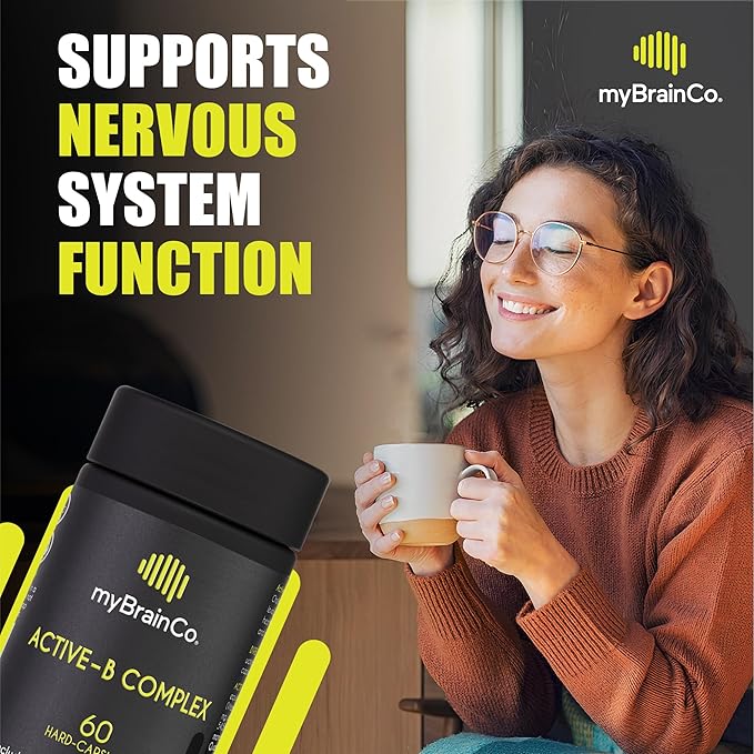 myBrainCo Active-B Complex Supplement - High Strength Activated Vitamin B Complex - Potent B2, B6, B12 Vitamins and Methyl-Folate Supplement to Support Cellular Energy and Cognition (60 Vege-Capsules)