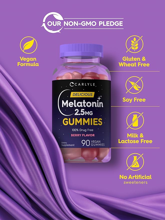 Carlyle Melatonin 2.5 mg Gummies | 90 Count | Berry Flavor Gummy Supplement | Vegan, Non-GMO, Gluten Free