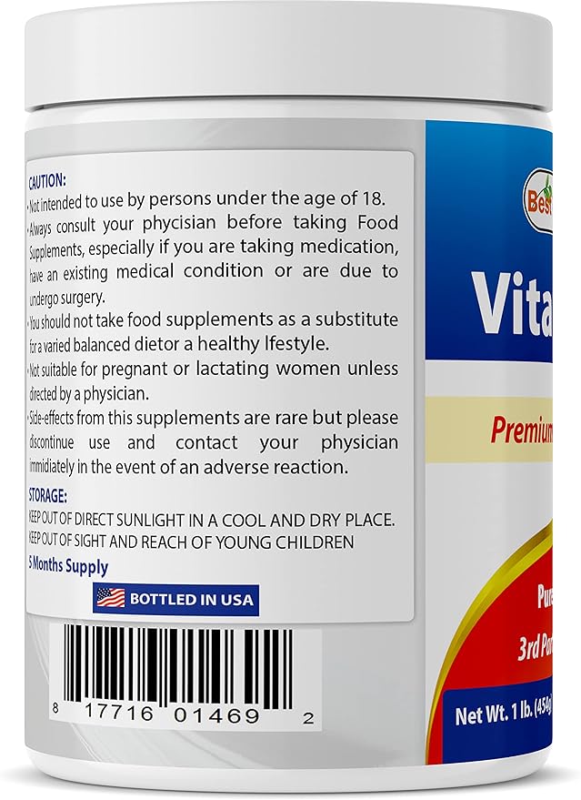 Best Naturals 100% Pure Vitamin C Powder 1 lb (454 Grams) Powder (Also Called Ascorbic Acid)