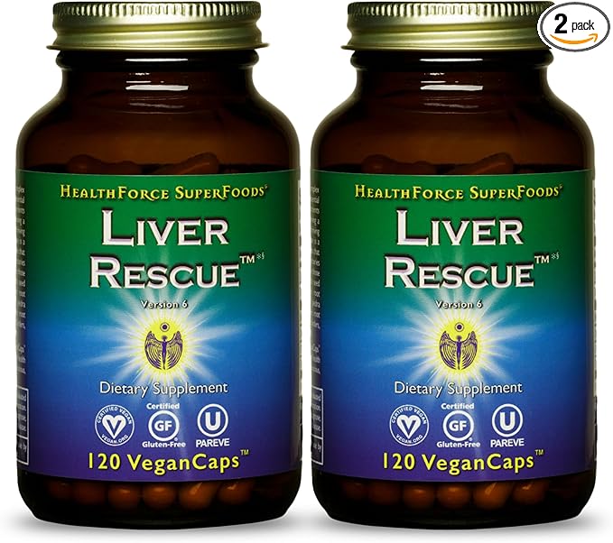 HealthForce SuperFoods Liver Rescue - Natural Liver Cleanse - with Milk Thistle & Dandelion Root - Gluten-Free & Vegan - 120 Capsules (Pack of 2)