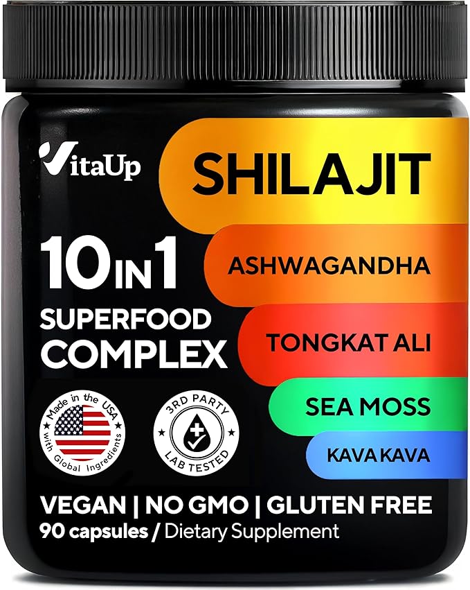 Shilajit Capsules 10 in 1 with Kava Kava - USA Made Himalayan Shilajit for Men with Tongkat Ali, Ashwagandha, Kava Kava for Energy & Immunity Support - 90 Count