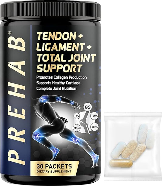PREHAB Tendon + Ligament + Total Joint Support | Joint Supplement for Athletes | 40 Ingredient Super Complex | Glucosamine Chondroitin MSM Turmeric Boswellia | Premium Tendon Ligament Joint Supplement