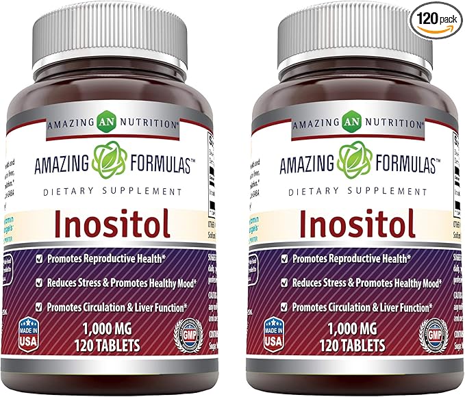 Amazing Formulas Inositol - 1000 Mg, Tablets - Promotes Reproductive Health - Reduces Stress & Promotes Healthy Mood - Promotes Circulation & Liver Function (120 Count (Pack of 2))