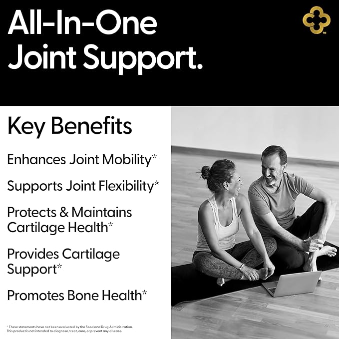 Glucosamine Chondriotin MSM All-in-One Joint Support Supplement Turmeric, Hyaluronic Acid, Boswellia, Ginger Root, Bamboo, BioPerine, Black Pepper, Supports Joint Health & Flexibility 90 Count