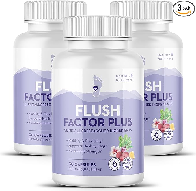 Flush Factor Plus - Original Formulated FlushFactorPlus for Leg Comfort, 100% Natural Ingredients, Made in USA, No Stimulants | 30 Capsules, 3 Month Supply