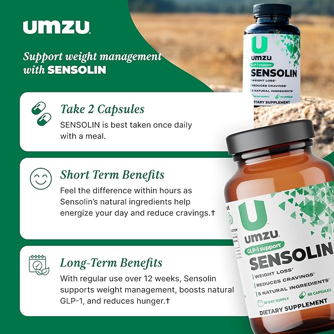 UMZU Sensolin GLP-1 Metabolic Support Supplement, Boost GLP-1 Production, Reduce Food Noise, Balance Mood, Clinically Advanced Berberine, Ceylon Cinnamon, Chromium (60 Capsule | 30 Day Supply)