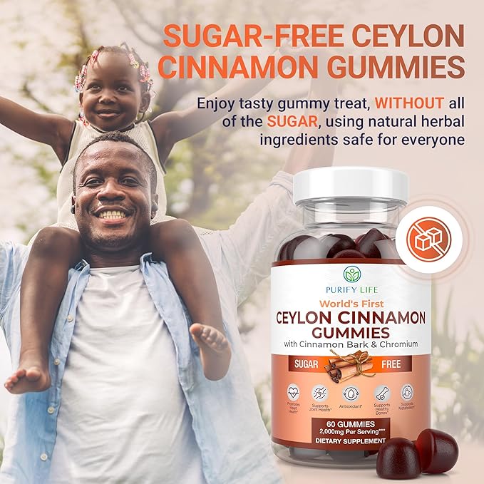 Sugar-Free Ceylon Cinnamon Gummies (2,000mg/Serving) Joint Pain Support Supplement for Brain Health, Vegan, Gluten-Free, Replace Ceylon Cinnamon Capsules, Pills, Powder, Extract (60 Chews)