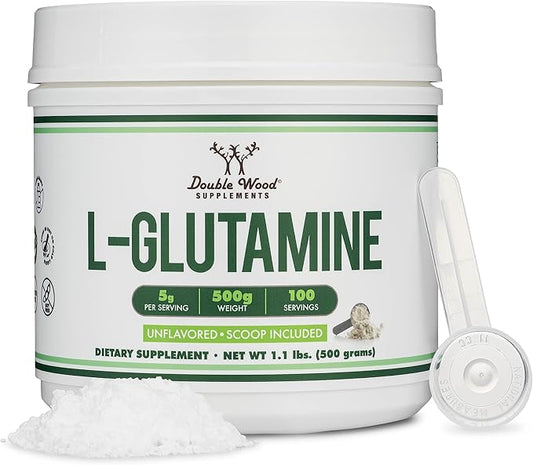 L Glutamine Powder 1.1lbs (100 Servings of 5 Grams Each - Third Party Tested L-Glutamine Powder) Unflavored, Keto, Vegan Friendly (with Scoop) for Exercise Endurance and Gut Health by Double Wood