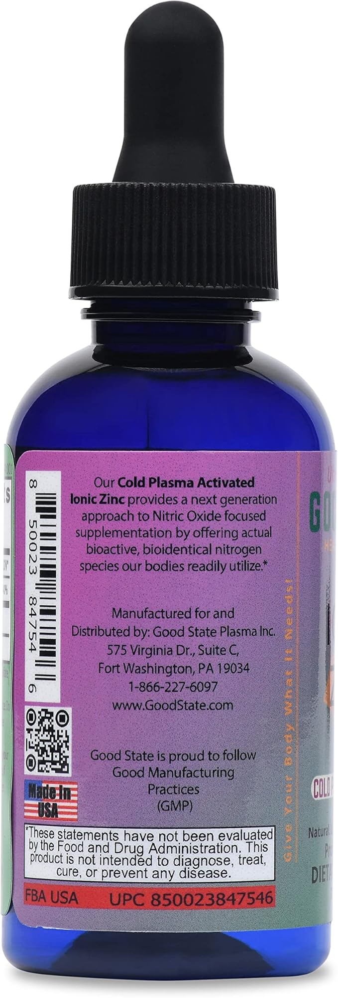 Cold Plasma-Activated Liquid Ionic Zinc Ultra Concentrate by Good State for Immune Support | No-GMO Pure Dietary Supplement | Vegan and Children Safe | 2 fl oz 118 Servings