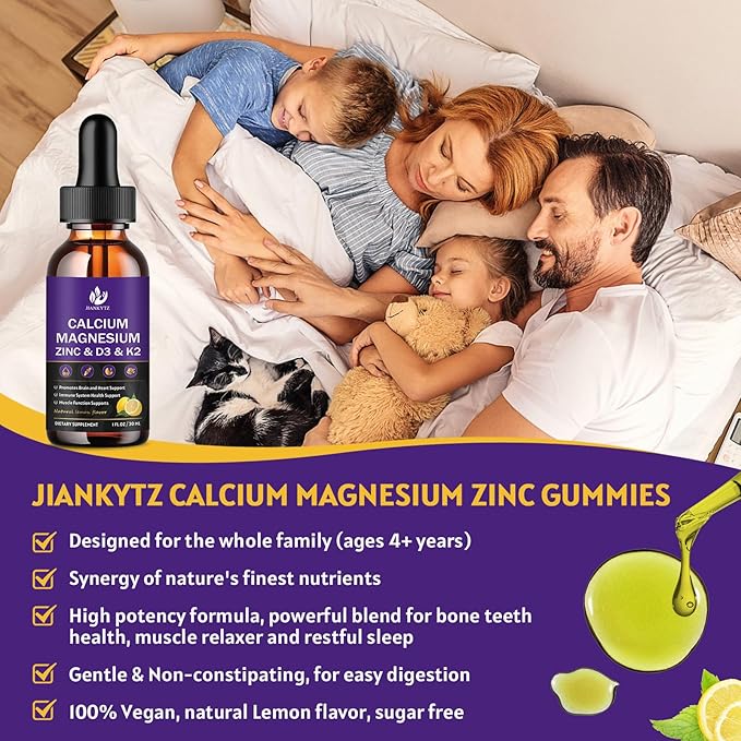 Calcium Magnesium Zinc 1300mg with Magnesium Glycinate, Vitamin C D3 K2 B6 and Sea Moss | Calcium Supplement Calcium with Vitamin D3 K2 Liquid Drop | Gluten Free | 2 Pack