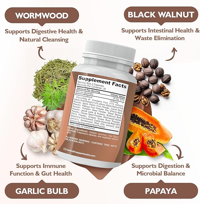 ParaComplex Intestinal Guard for Humans with Wormwood Black Walnut Cloves Garlic & More – Complete Herbal Cleanse for Gut Health & Digestive Balance – 60 Capsules