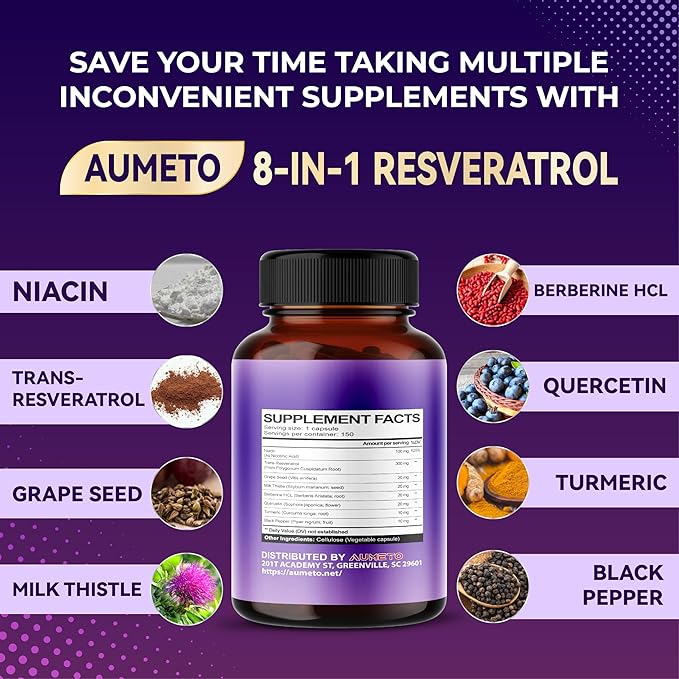 Ultra Resveratrol 8 in 1 Formula - with Grape Seed Milk Thistle Niacin (150 Count (Pack of 1))
