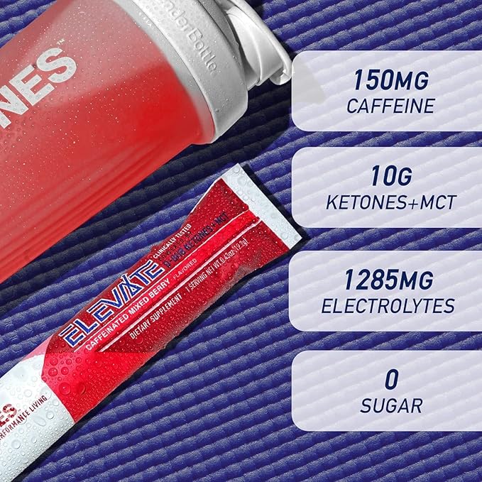 Real Ketones MCT & BHB Exogenous Ketones Drink Mix Packets Elevate Keto Electrolytes Powder Packets No Sugar with 4 Main Electrolytes Plus Hydrating Proprietary Keto BHB (30 Pack, Mixed Berry)
