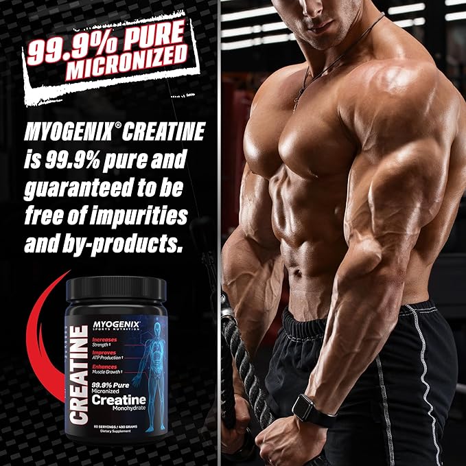 Myogenix Creatine Monohydrate for Muscle Growth Creatine Monohydrate Powder, Nutritional Supplement to Increase Strength, Improves ATP Production, Pure Creatine Powder (80 Servings/400G)