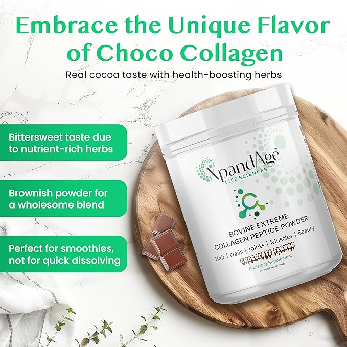 Bovine Extreme Collagen Peptide Powder with biotin,Pea,Guarana,safed musli and Others for Hair, Nails,Energy, Lean Muscle and Joint Health.Flavor Bitter Chocolate