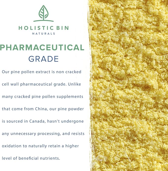 Holistic Bin Organic Pine Pollen Powder Pharmaceutical Grade, Wild Harvested, Golden Canadian Pine Pollen | Non GMO, No Additives | Pure Pollen Supplement Made from The Lodgepole Pine Tree, 20 g