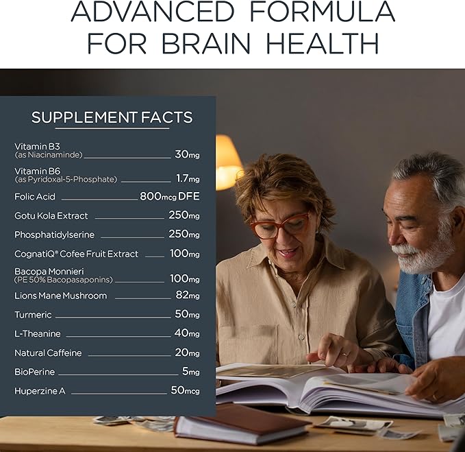 NEUROACT Brain Health Memory, Focus, Concentration, Mental Clarity with CognatiQ, Vitamin B3 & B6 | Manage Stress & Elevate Mood | Holistic Brain Health Formula, Sustained Energy & Well Being