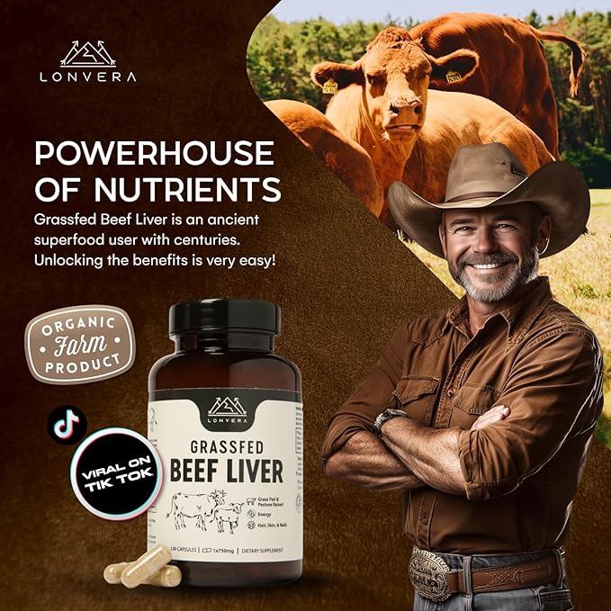 Grass Fed Beef Liver Capsules | Dessicated Liver Supplement | Freeze Dried Liver Pills | 30 Servings | 3000 mg | 120 Count