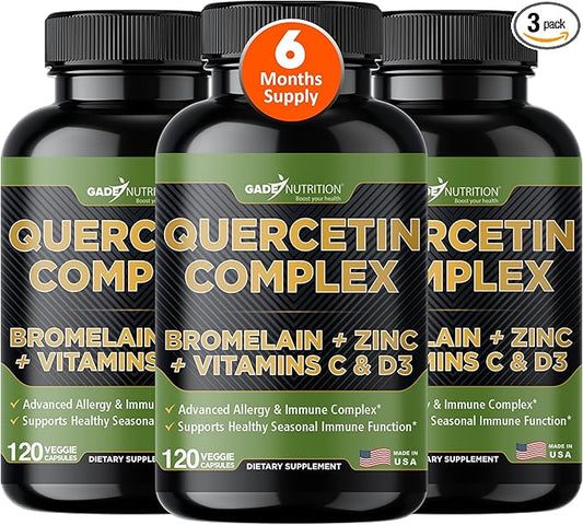 Gade Nutrition Organic Quercetin with Bromelain Vitamin C and Zinc | Immune Support Supplement Quercetin 500mg Capsules | Bioflavonoids Made in USA Third Party Tested