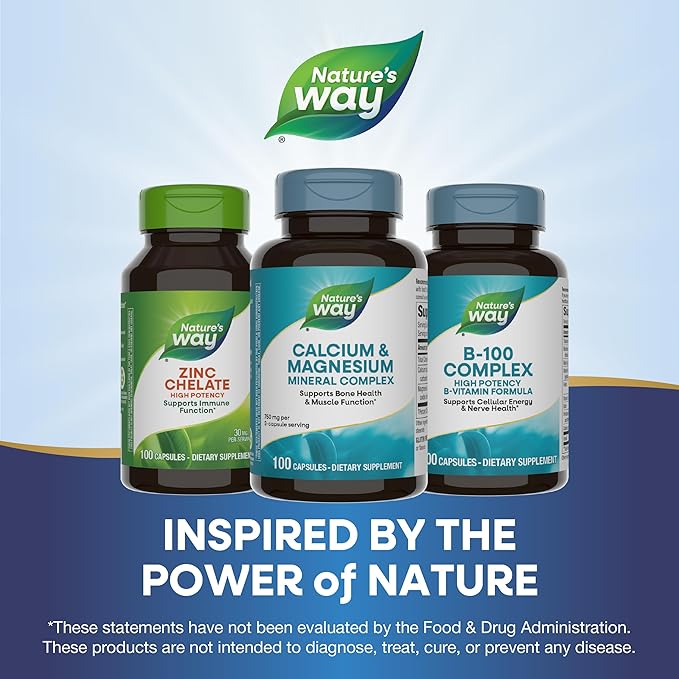 Nature's Way Calcium & Magnesium Mineral Complex, Supports Bone Health & Muscle Function,* 750 mg per 3-Capsule Serving, 100 Capsules (Packaging May Vary)