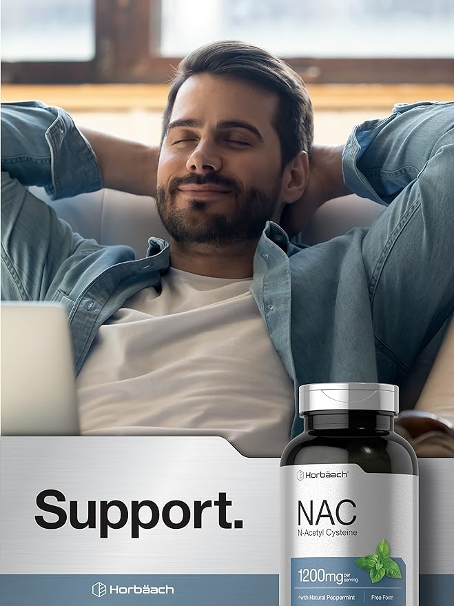 Horbäach NAC N-Acetyl Cysteine Supplement 1200mg | 250 Capsules | with Natural Peppermint | Non-GMO, Gluten Free