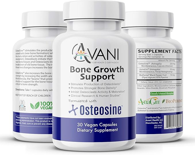 – Osteosine Bone Growth Support - Increase Bone Calcium Levels and Bone Strength - Enhanced Absorption with BioPerine and AstraGin - Gluten Free Bone Supplement - 30 Vegan Capsules