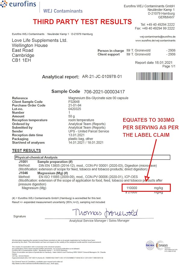 Magnesium Glycinate (Bisglycinate) | Chelated Magnesium Supplements | 2750mg (303mg Magnesium) | 240 Capsules / 60 Servings | Highly Bioavailable | Made in UK - GMP Certified | Love Life Supplements