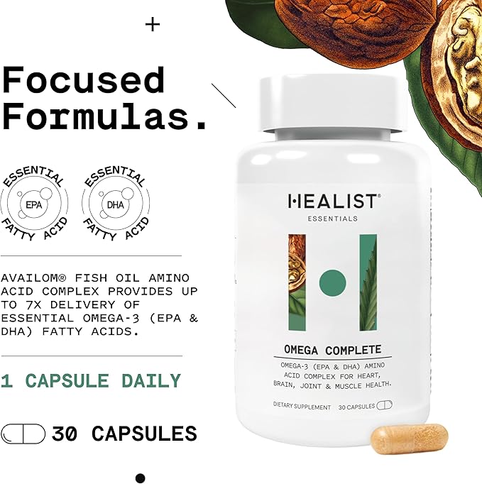 Healist Essentials Omega 3 Supplements, Fish Oil Supplement Capsules for Men and Women, Heart, Brain, Eye and Joint Health, EPA and DHA Fatty Acids, 30 Count Bottle